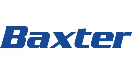 Baxter logo in bold blue italic text on a white background.