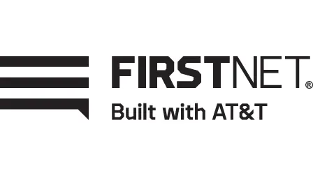 FirstNet logo with three bold lines and text that reads 'FirstNet Built with AT&T' in black on a white background.