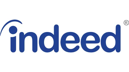 Indeed logo in blue lowercase letters with a curved swoosh above the 'i', displayed on a white background.