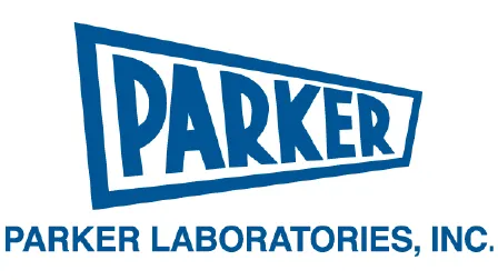 Parker Laboratories, Inc. logo in blue text, with the word 'PARKER' in bold, stylized font inside a right-pointing trapezoid above the full company name.