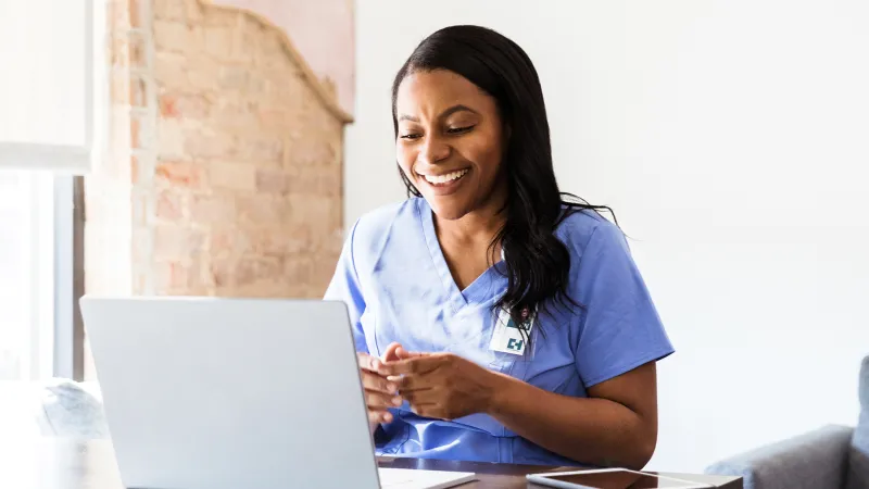 nursing student on a laptop